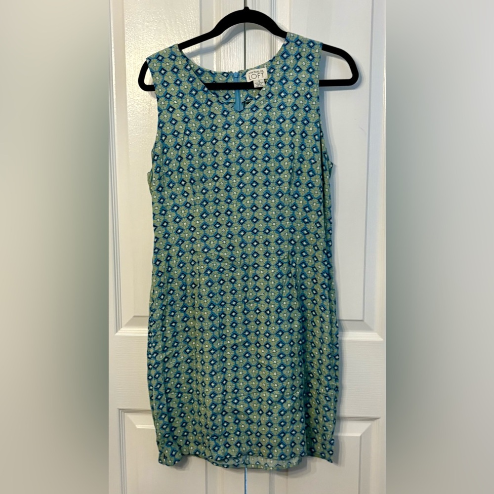 LOFT WOMENS DRESS, SLEEVELESS, GREEN PATTERN, size 12